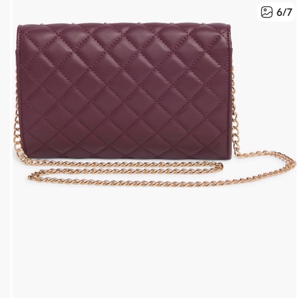 BADGLEY MISCHKA QUILTED CROSSBODY BAG BURGUNDY W/CHAIN VEGAN LEATHER NWT - Picture 6 of 7